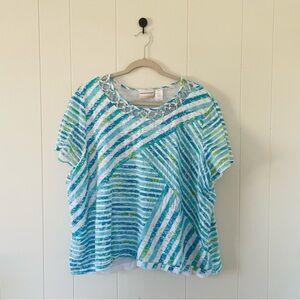 Alfred Dunner Blue and Green Striped Blouse